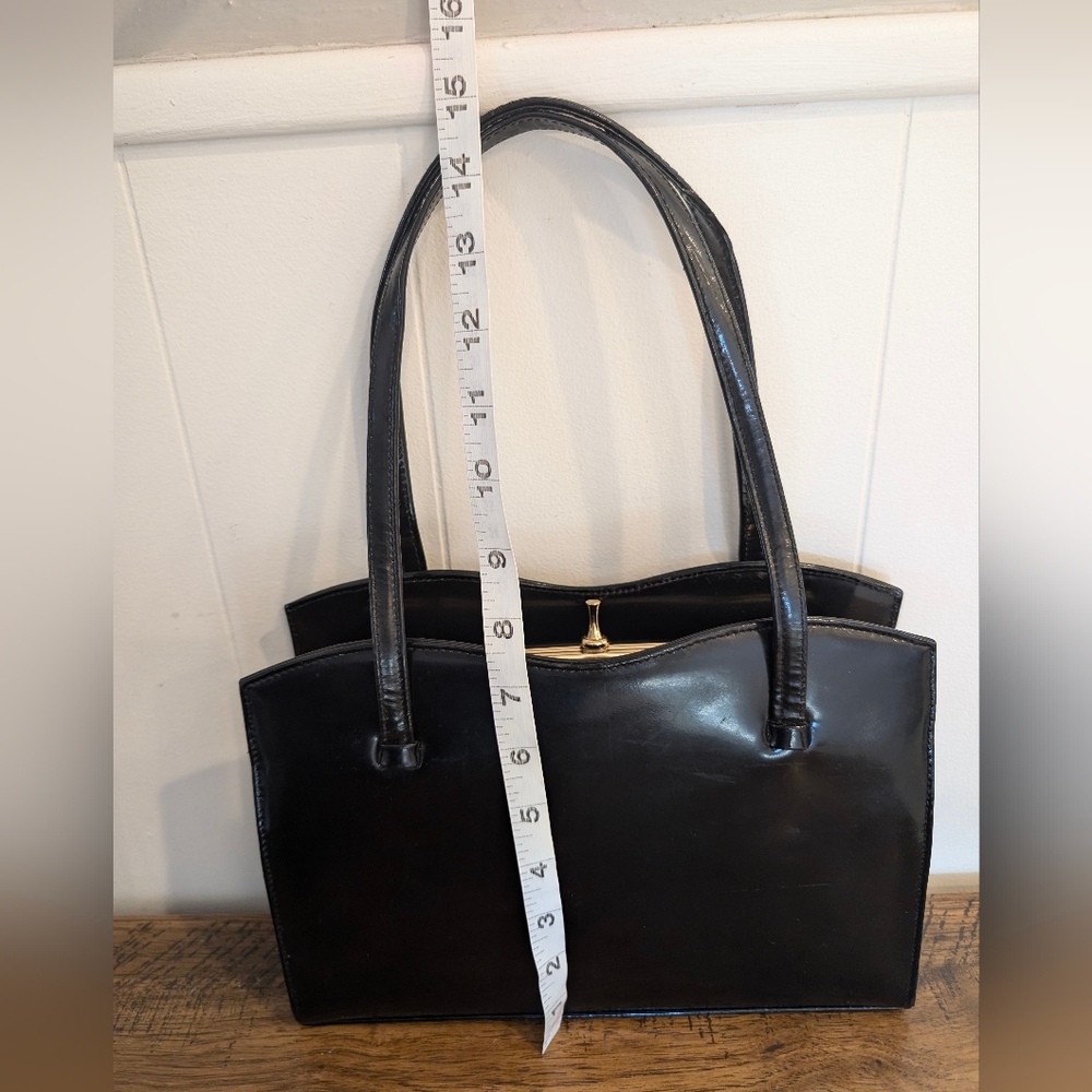 Adrian Gold London 60s 70s Black Patent Leather Vintage Satchel - Collection Bag - Picture 6 of 16